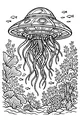 Free UFO Jellyfish Coloring Page - Underwater Coral Reef Visit (Printable PDF)