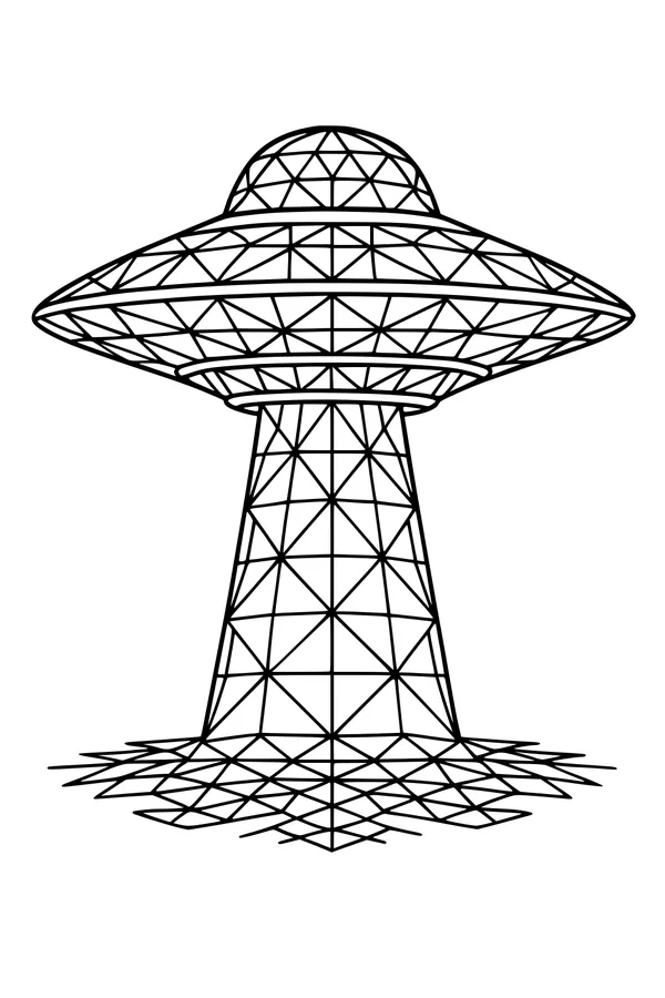 Free UFO Coloring Page - Flying Saucer With Shiny Tractor Beam (Printable PDF)