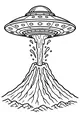 Free UFO Coloring Page - Flying Saucer Sipping Lava Volcano (Printable PDF)