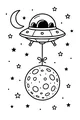 Free UFO Coloring Page - Alien Spaceship Towing Moon Balloon (Printable PDF)