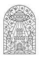 Free UFO Castle Coloring Page - Alien Spaceship Over Moonlit Towers (Printable PDF)