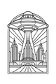 Free UFO Coloring Page - Retro Saucer Over City Skyline (Printable PDF)