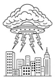 Free UFO Coloring Page - Spaceship Storm Over City Skyline (Printable PDF)
