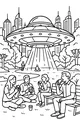 Free UFO Coloring Page - Flying Saucer Over City Park Picnic (Printable PDF)