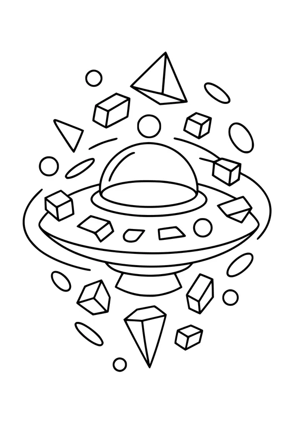 Free UFO Spaceship Coloring Page - Flying Saucer in a Shape Storm (Printable PDF)