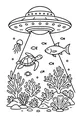 Free UFO Coloring Page - Lights Over Coral Reef (Printable PDF)