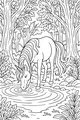 Free Unicorn Coloring Page - Drinking From a Forest Pond (Printable PDF)