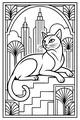 Free Cat Coloring Page - City Staircase With Art Deco Skyscrapers (Printable PDF)