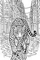 Free Leopard Coloring Page - Walking Through Shiny City Streets (Printable PDF)
