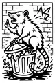 Free Opossum Coloring Page - Trash Can Boss in City Alley (Printable PDF)