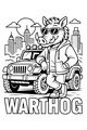 Free Warthog Coloring Page - Cool City Warthog With Jeep (Printable PDF)