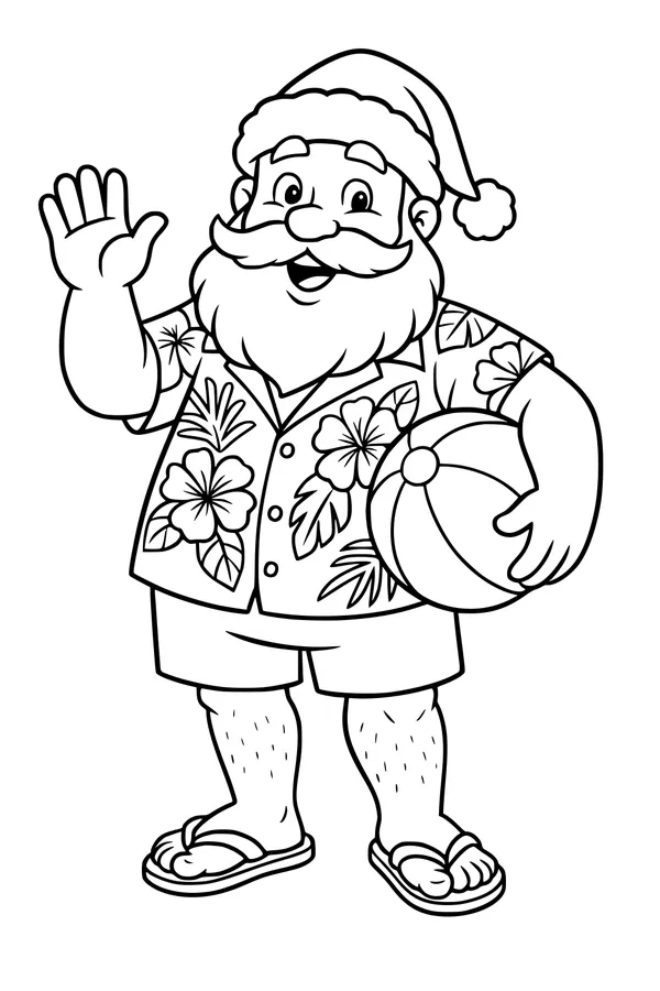 Free Santa Coloring Page - Tropical Beach Vacation Santa (Printable PDF)