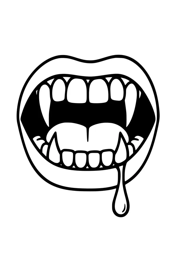 Free Vampire Fangs Coloring Page - Spooky Open Mouth (Printable PDF)
