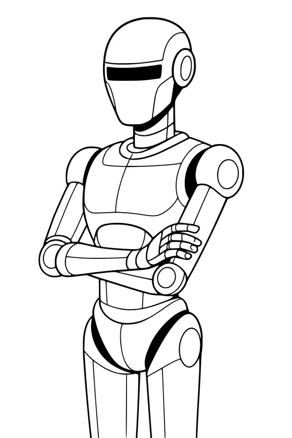 Free Robot Android Coloring Page - Calm Visor Bot On Duty (Printable PDF)
