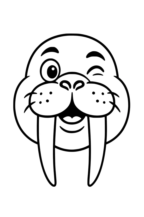 Free Walrus Coloring Page - Cute Winking Walrus Face (Printable PDF)