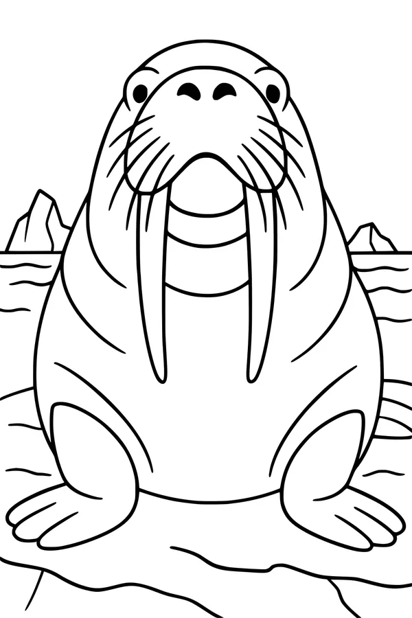 Free Walrus Coloring Page - Big Whiskers on Arctic Ice (Printable PDF)