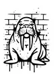 Free Walrus Coloring Page - Mighty Walrus by Graffiti Brick Wall (Printable PDF)