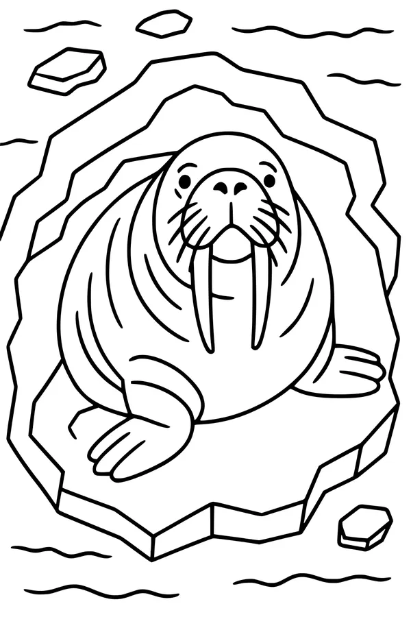 Free Walrus Coloring Page - Sir Whiskers on Arctic Ice (Printable PDF)