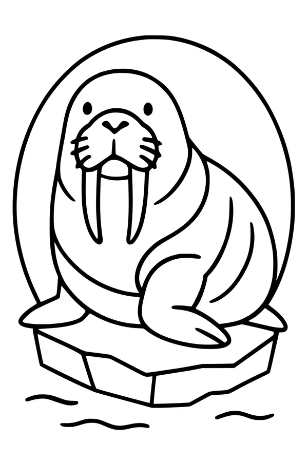 Free Walrus Coloring Page - Cute Walrus on Ice Floe (Printable PDF)