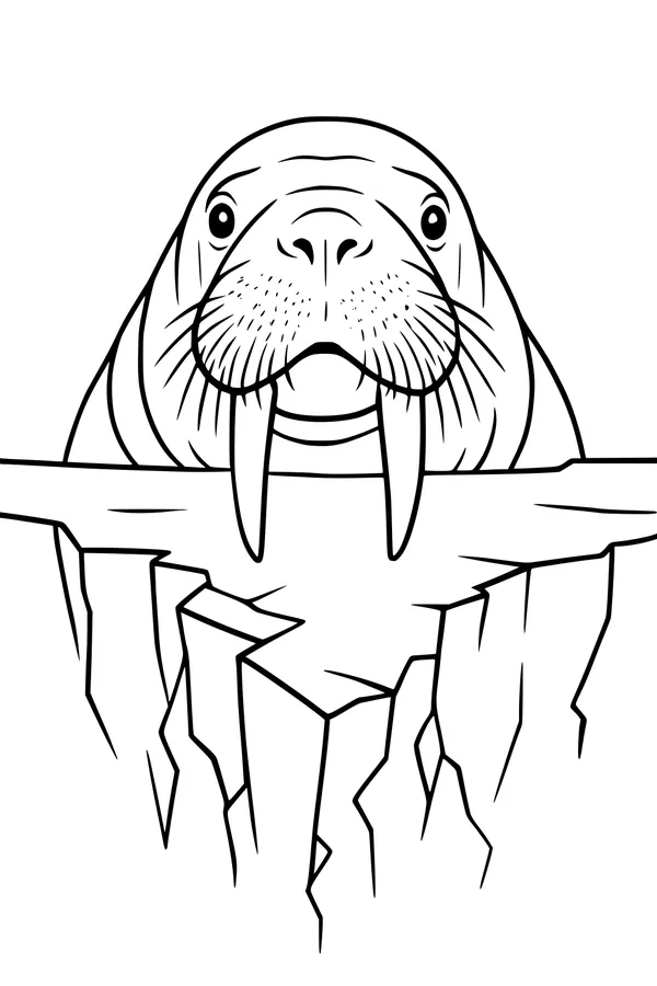 Free Walrus Coloring Page - Sir Whiskers on Cracked Arctic Ice (Printable PDF)