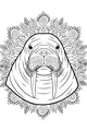Free Walrus Coloring Page - Mandala Leaves and Flowers (Printable PDF)