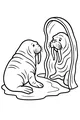Free Walrus Coloring Page - Walrus Watching a Wavy Mirror Reflection (Printable PDF)