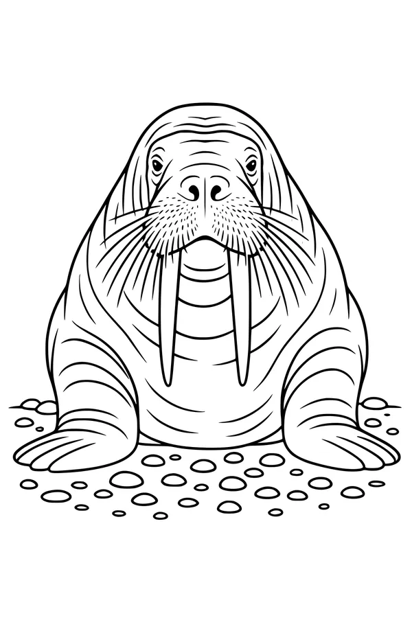 Free Walrus Coloring Page - Gentle Giant on Pebble Beach (Printable PDF)