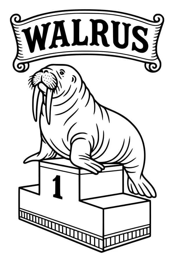 Free Walrus Coloring Page - Champion On The Winner's Podium (Printable PDF)