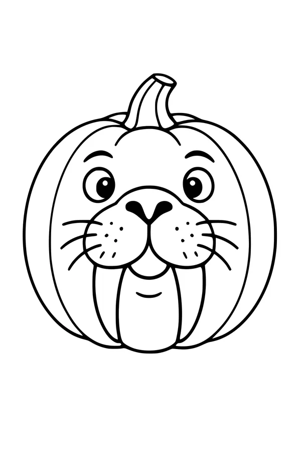 Free Walrus Coloring Page - Pumpkin-Headed Walrus Face (Printable PDF)