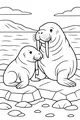 Free Walrus Coloring Page - Walrus Family on Icy Shore (Printable PDF)