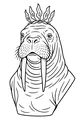 Free Walrus Coloring Page - Regal Seaweed Crown Portrait (Printable PDF)