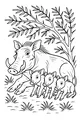 Free Warthog Coloring Page - Mother and Piglets Under a Leafy Tree (Printable PDF)