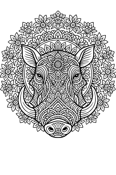 Free Warthog Coloring Page - Intricate Floral Mandala Design (Printable PDF)