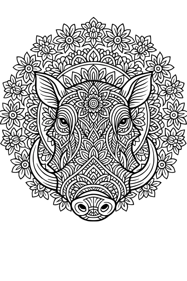 Free Warthog Coloring Page - Intricate Floral Mandala Design (Printable PDF)