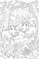 Free Warthog Coloring Page - Cartoon Warthogs in a Forest (Printable PDF)