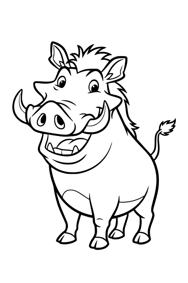 Free Warthog Coloring Page - Smiling Cartoon Safari Friend (Printable PDF)