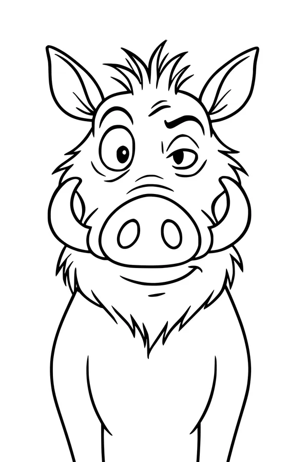 Free Warthog Coloring Page - Funny Cartoon Safari Warthog (Printable PDF)