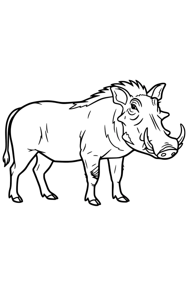 Free Warthog Coloring Page - Big Tusks And Bristly Mane (Printable PDF)