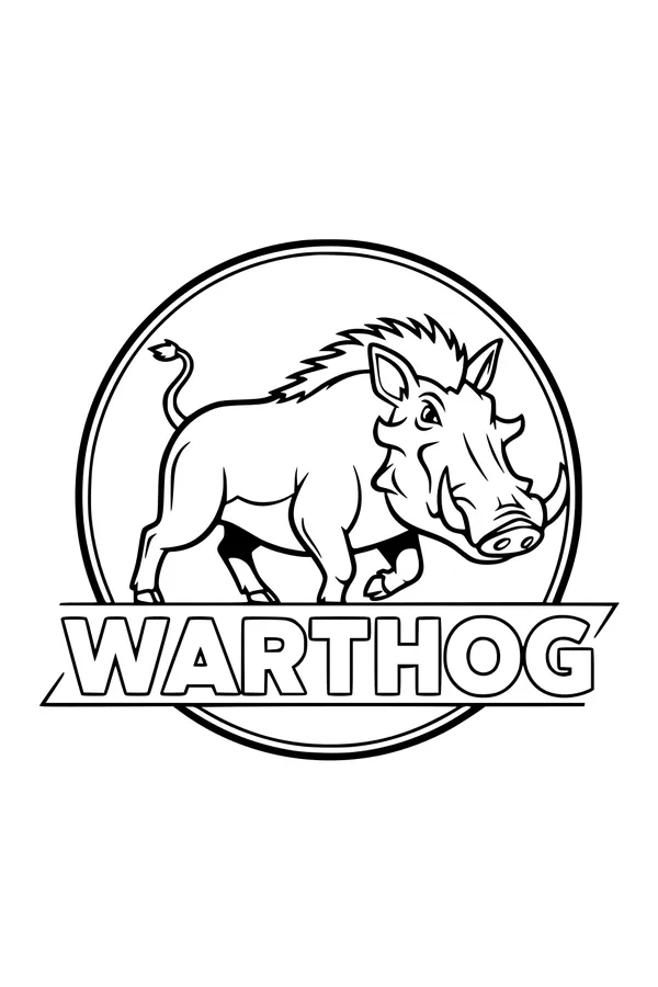 Free Warthog Coloring Page - Cartoon Badge Design (Printable PDF)