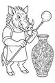 Free Warthog Coloring Page - Glassblowing a Leafy Vase (Printable PDF)