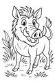 Free Warthog Coloring Page - Smiling Cartoon in Tall Grass (Printable PDF)