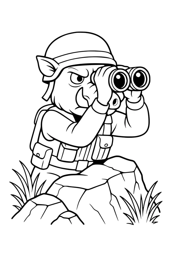 Free Warthog Coloring Page - Safari Scout With Binoculars (Printable PDF)