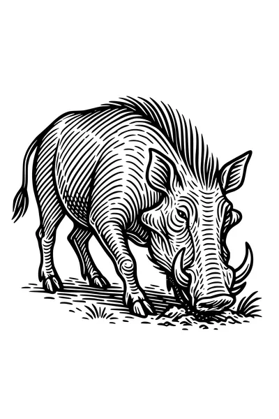 Free Warthog Coloring Page - Snuffling in the Savanna Grass (Printable PDF)