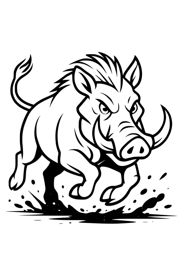 Free Warthog Coloring Page - Mud-Splashing Runner (Printable PDF)