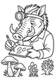 Free Warthog Coloring Page - Scientist Studying Jungle Mushrooms (Printable PDF)