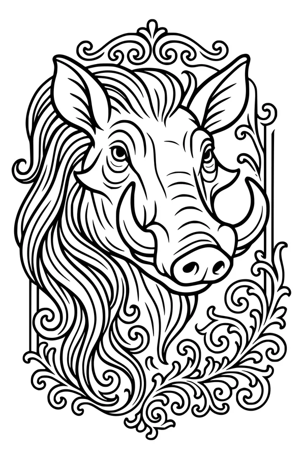 Free Warthog Coloring Page - Majestic Head With Curved Tusks (Printable PDF)