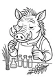Free Warthog Coloring Page - Cartoon Scientist in Scent Lab (Printable PDF)