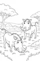 Free Warthog Coloring Page - Two Cartoon Warthogs in Sunny Savanna (Printable PDF)