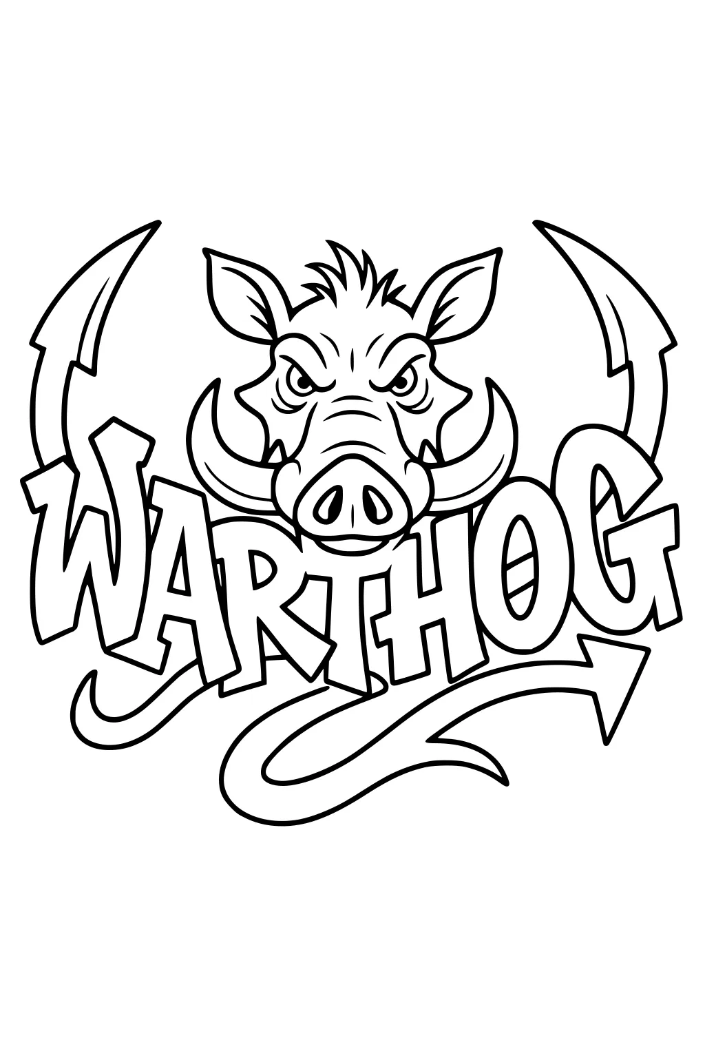 Cartoon warthog head with spiky hair and big tusks above the word 'WARTHOG' in bold outlined letters.