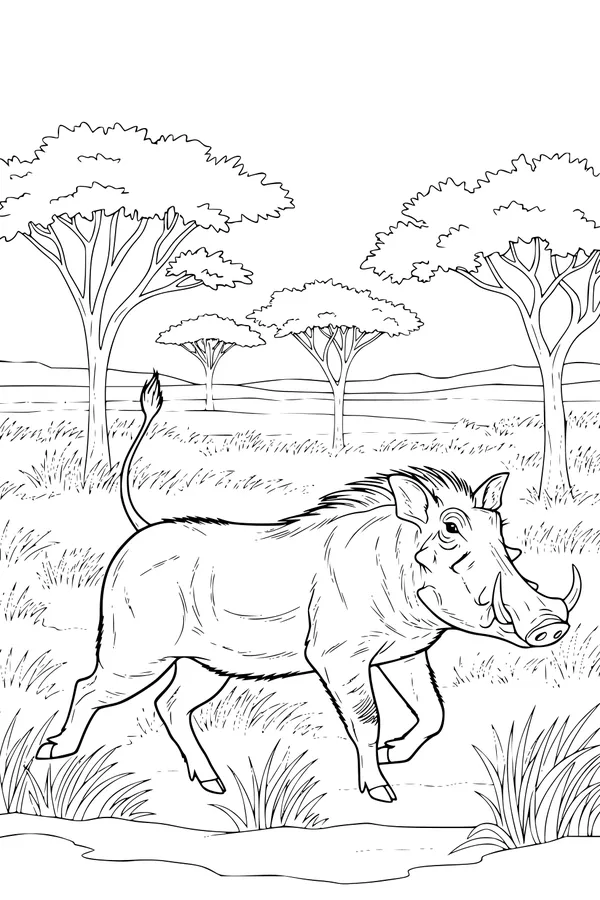 Free Warthog Coloring Page - Bold Stroll on the Savanna (Printable PDF)